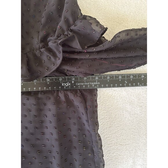 Betsey Johnson Black Rainbow Clip Dot Ruffled Dress High Neck Sheer Size 10 Midi - Picture 11 of 12